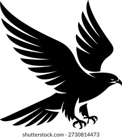 Flying Eagle Silhouette Vector, Powerful Bird of Prey Logo Icon