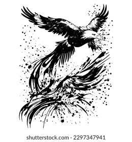 Flying Eagle Splatter Silhouette Illustration Art Design