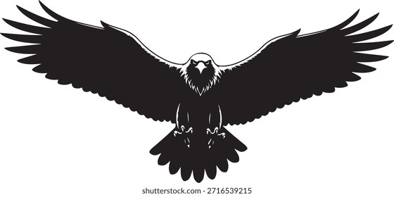Águila voladora con alas extendidas Vector de silueta negro.