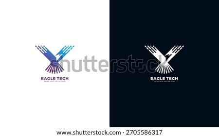 Flying Eagle Tech logo, a modern eagle illustration design with an elegant style and futuristic lines. A powerful, fast, and innovative tech icon