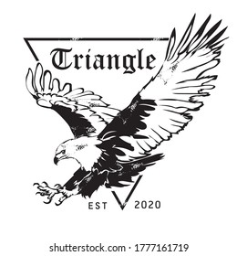 Flying Eagle with triangle in hand drawn vintage style, perfect for T shirt design and Retro Store Shop logo