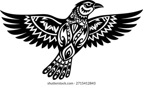 Flying eagle tribal style silhouette vector illustration for totem animal symbols and tattoo art.