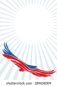 Flying Eagle and United States of America flag. Holiday vector background for greeting card, poster, marketing, brochure, print with empty space for text. Independence Day. Vertical format