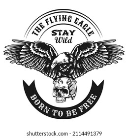 The flying eagle. Vector emblem., company logo, king of the sky, motor club eagle, eagle logo