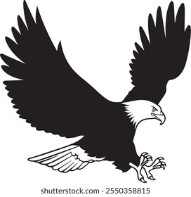 Vector de águila voladora, ilustración de ícono de águila, símbolo de signo de Vector aislado, silueta de águila aislada en blanco. Ilustración vectorial