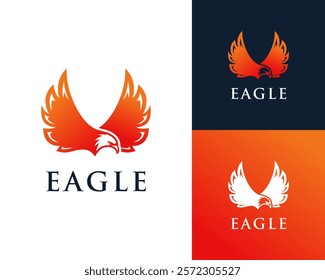 Flying Eagle Wing Hawk Falcon Hunter Bird Prey Modern Colorful Vector Logo Design Illustration