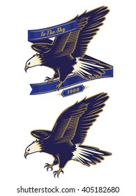 Flying eagles mascot logo with blue ribbon