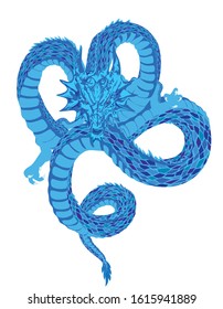 Flying Eastern blue serpentine dragon