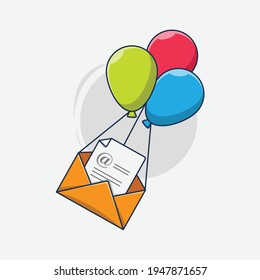 Flying email envelope with balloon icon illustration