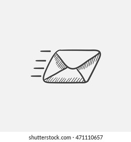 Flying e-Sketch-Symbol für Web-, Mobil- und Infografiken. Handgezeichnete Vektorsymbol einzeln.
