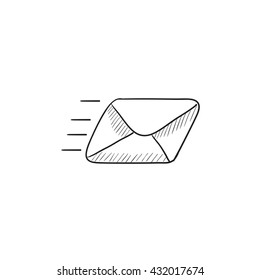 Flying email vector sketch icon isolated on background. Hand drawn Flying email icon. Flying email sketch icon for infographic, website or app.