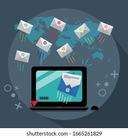 Flying Envelope. Concept Of Direct Digital Marketing, E Mail Advertising Communication. Newsletter Promotion Campaign Vector Illustration