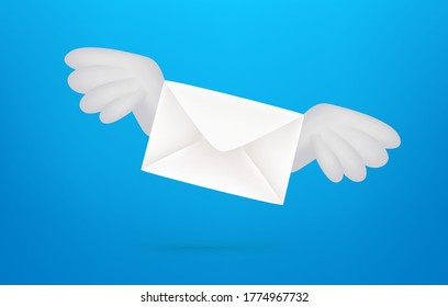 Flying Envelope With Wings. 3d Style Vector Banner