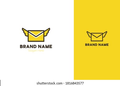 Flying envelope with wings filled outline icon, line vector sign. Envelope logo design. Element for corporate identity.