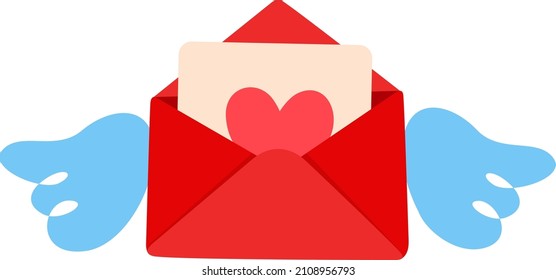 Flying envelope with wings and heart
