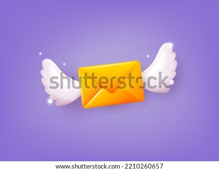 Flying envelope wings, incoming mail notify, newsletter and online email concept. 3D Web Vector Illustrations.