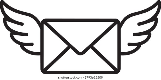 Flying envelope with wings representing fast airmail delivery and swift communication concept linear vector graphic illustration