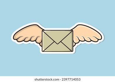 Flying Envelope with Wings Sticker design vector illustration. Office equipment icon concept. Flying closed envelope icon logo. E-mail envelope with wings sticker design with shadow.