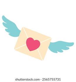 Flying envelope with wings. Valentine's day. Vector illustration in flat style.