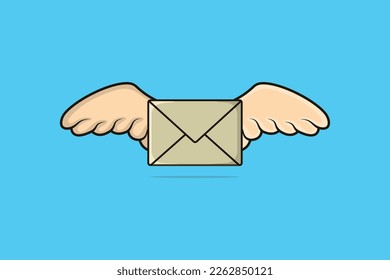 Flying Envelope with Wings vector illustration. Office equipment icon concept. Flying closed envelope icon logo. E-mail envelope with wings vector design with shadow.