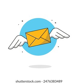 Flying Envelope with Wings Vector Illustration. Newsletter Concept Design