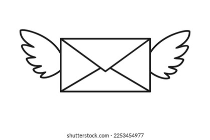 Flying envelope with wings. Vector letter icon on a white background