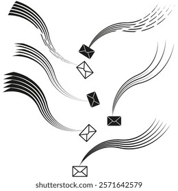 Flying envelopes. Mail symbols. Motion graphic. Vector illustration.