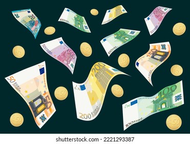 Flying of Euro banknotes. Vector illustration. svg