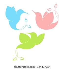 Flying exotic color birds set  isolated on white background, such a logotype