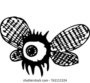 Flying eye. Black and white print