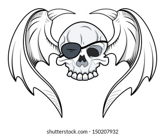 Flying Eye Patch Skull - Vector Cartoon Illustration
