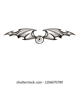 Flying eyeball. Halloween decoration. Outline vector illustration isolated on white background.