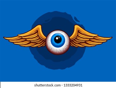 flying eyeball retro design vector 