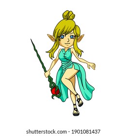 Flying fairies with sticks and flowers, Beautiful and cute fairy, Vector