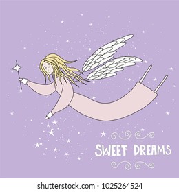 Flying fairy in night sky vector illustration