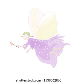 Flying fairy in a pink dress. Vector illustration.