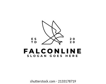 flying falcon or eagle logo. outline style flying eagle logo