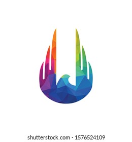 Flying Falcon. Elegant logo template. Silhouette of a wild bird with spread wings.	