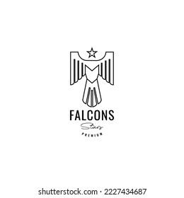 flying falcon with star polygonal line logo design vector