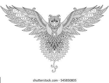 Flying falcon zendoodle design for t-shirt graphic,tattoo,logo and adult coloring book pages