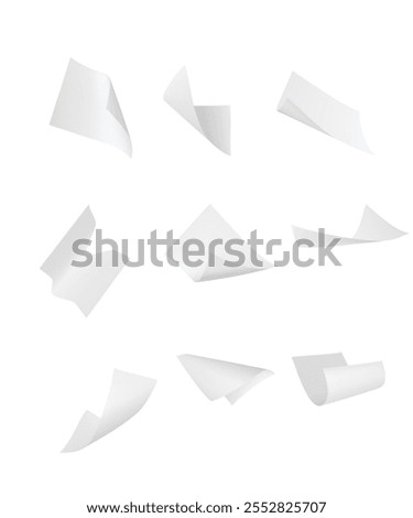 Flying or falling office white paper sheets vector set stock illustration