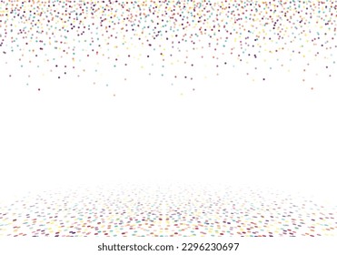 Volando, cayendo y esparcidos en el suelo de confeti vectorial colorido aislado en fondo blanco.