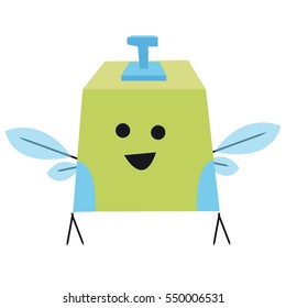 Flying fantasy alien monster cube with blue fraigle wings - future robotic green cute creature, mascot, game character - 3D box