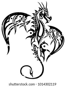 Flying fantasy dragon. Grunge style.