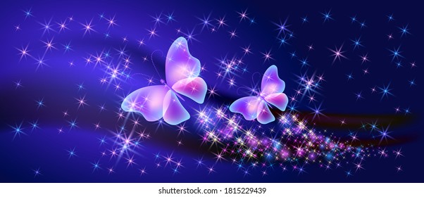 Flying Fantasy Fabulous Butterflies Mystical Transparent Stock Vector ...