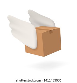 Flying Fast Delivery Box With Shadow. EPS10 Vector
