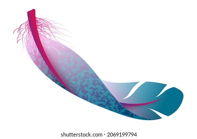 Flying feather. Blue fluffy bird wing part