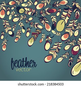 Flying feathers card vector illustration with dark slate gray background