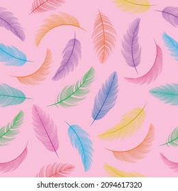 Flying feathers seamless pattern on a light background.