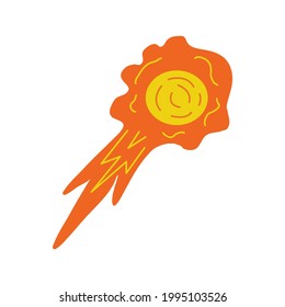 Flying fiery meteorite. Comet. Elements of the universe.Hand drawn colorful vector isolated illustration